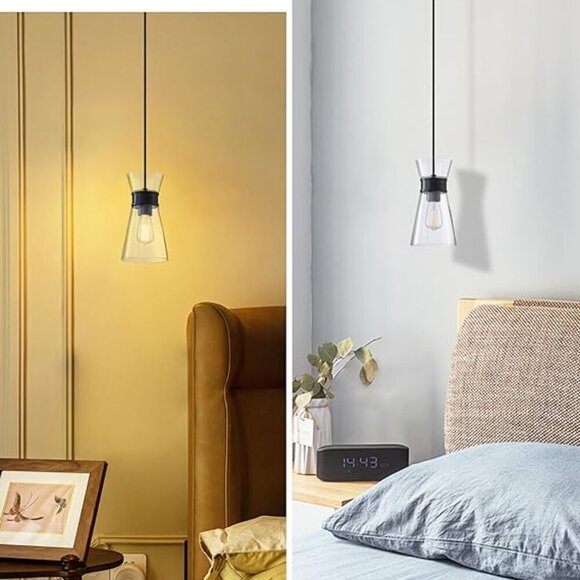 3 Pack 1 Light Modern Cylindrical Pendant with Clear Glass Black Finish *NEW* - Picture 4 of 7